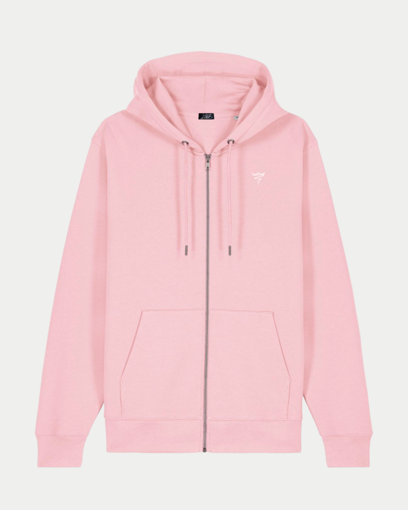 Sweat Capuche Zip Rose Poudré